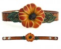 orange flower leather bracelet